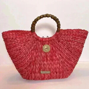 Nicole Lee Natayla Button Straw Bag Red